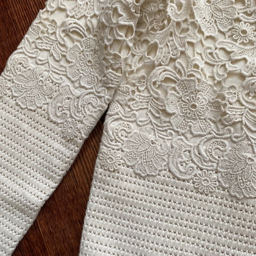 Tory Burch Cream Lace Knit Sweater